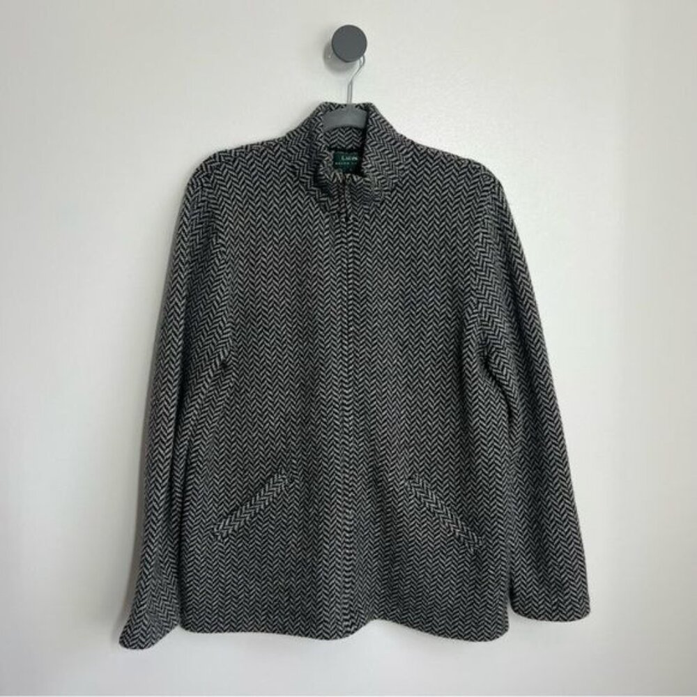 Lauren Ralph Lauren Lambswool Full Zip Jacket in Herringbone - L